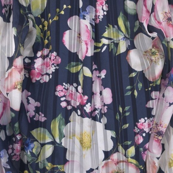 NWT Joie Women's Floral Ruffle Wrist Top Blouse S/P Pleated Tie V Neck Sheer - Picture 7 of 9